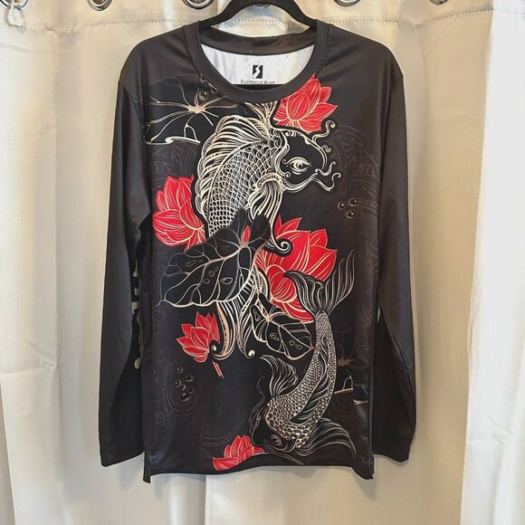 eversole run Other - Hard Rock Shirt Mens Medium Asian Inspired Fish Spell Out Grunge Y2K Goth 17522x